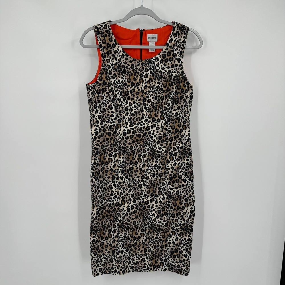 Chicos Womens Bold Safari Animal Print Sheath Dress Sz 1.5 US 8 Office Statement